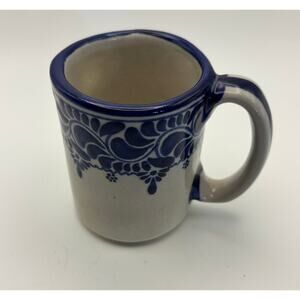 Dcasa Mexico Blue White Talavera Style Mug Hand Painted Stoneware